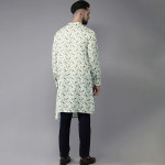 Men Sea Green & Blue Printed Fusion Straight Kurta