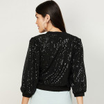 Women Black Party Embellished Crop Shrug