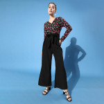 Women Stylish Black Printed Elevated Bottom Jumpsuit