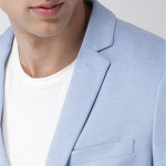 Men Blue Solid Single-Breasted Knitted Blazer