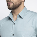 Men Sea Green Regular Fit Solid Casual Shirt