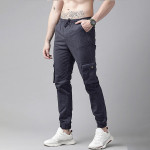 Men Navy Blue Solid Mid-Rise Woven Pure Cotten Cargo Trousers