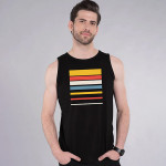 Men Black Printed Cotton Jersey Innerwear Vest