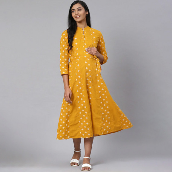 http://342977.6veg5luws.asia/products/women-mustard-yellow-off-white-printed-pure-cotton-maternity-a-line-dress